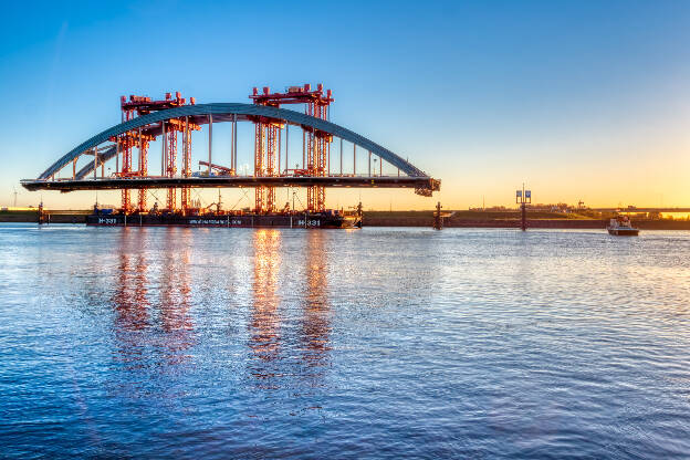 The bridge, transported to a dock